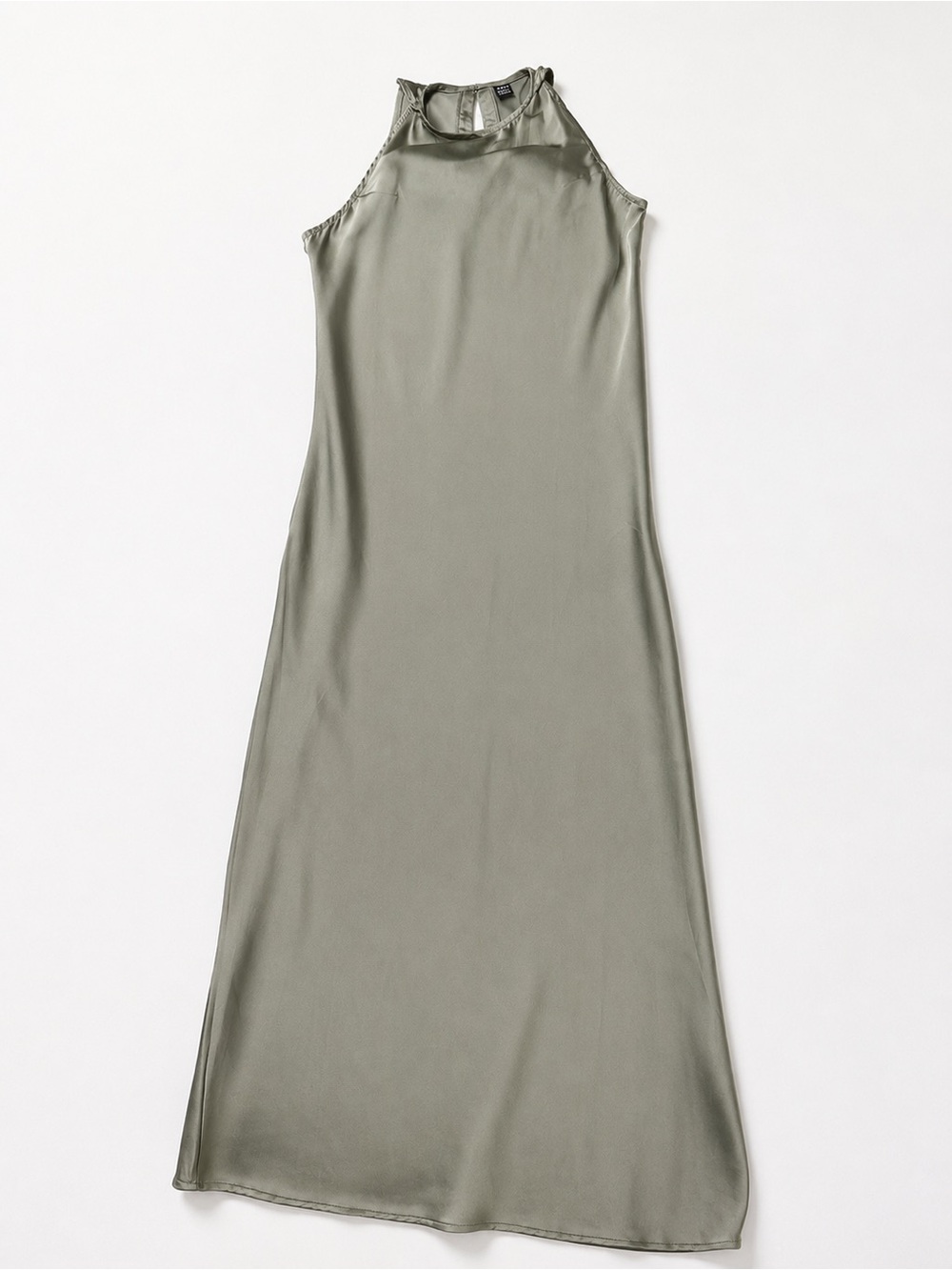 SHEIN Satin Maxi Dress Sage Green High Neck Sleeveless Slip Dress Size M - Picture 2 of 13